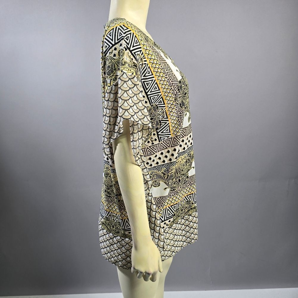 JM Collection Gold and Black Patterned Blouse R5 - Picture 2 of 4